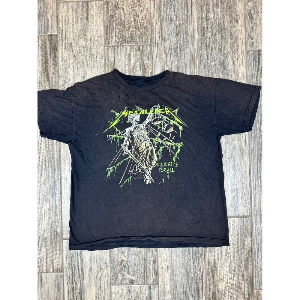 Metallica And Justice For All Band Tee Black Distressed‎ Graphic T-Shirt